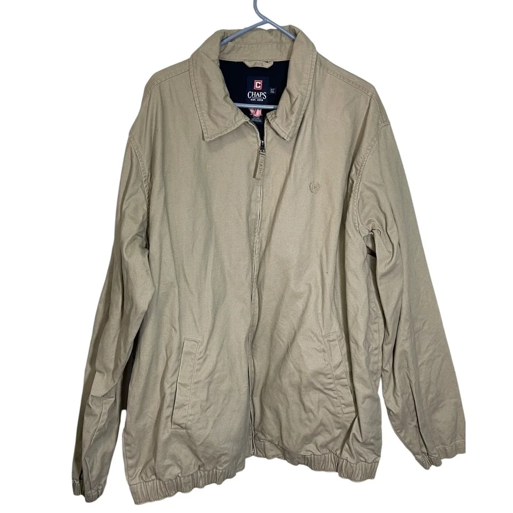 Chaps XLT Tan Harrington Jacket Full Zip Cotton Twill Khaki Preppy Grandpa Core